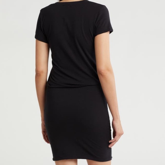 James Perse NWT Black Vneck Short Sleeve Dropped Waist Tshirt Midi Dress Size 3 - Picture 7 of 13